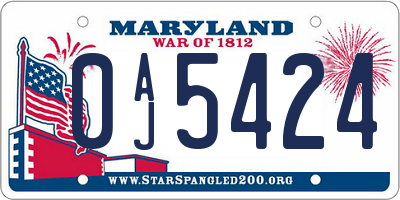 MD license plate 0AJ5424