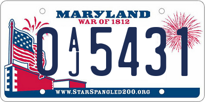 MD license plate 0AJ5431