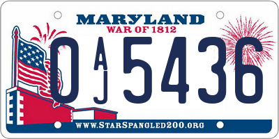 MD license plate 0AJ5436