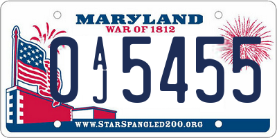 MD license plate 0AJ5455