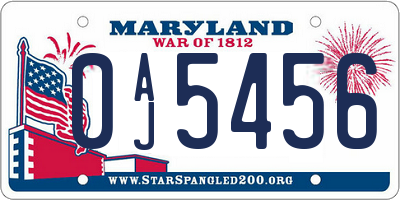 MD license plate 0AJ5456