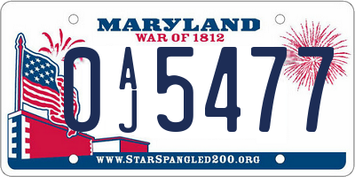 MD license plate 0AJ5477