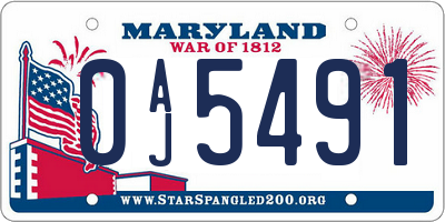 MD license plate 0AJ5491