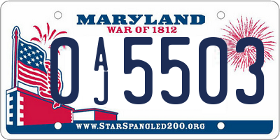 MD license plate 0AJ5503