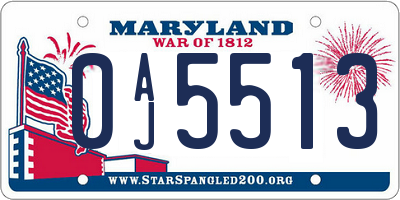 MD license plate 0AJ5513