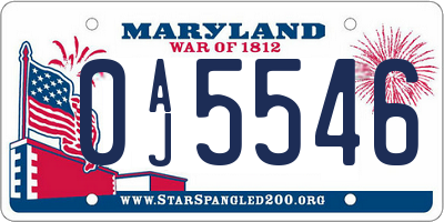 MD license plate 0AJ5546