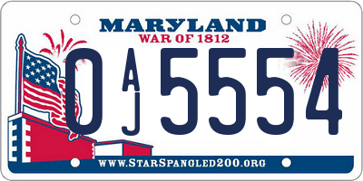 MD license plate 0AJ5554