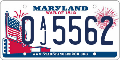 MD license plate 0AJ5562
