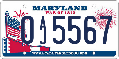 MD license plate 0AJ5567