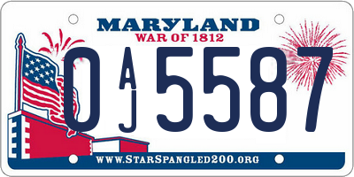 MD license plate 0AJ5587