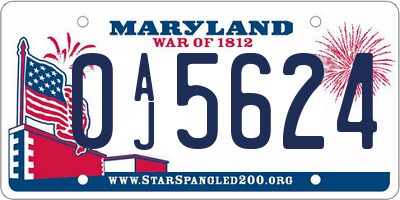 MD license plate 0AJ5624