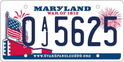 MD license plate 0AJ5625