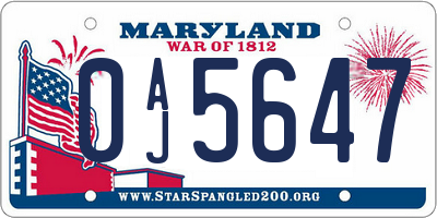 MD license plate 0AJ5647