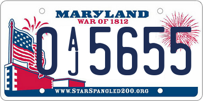 MD license plate 0AJ5655
