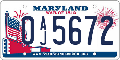 MD license plate 0AJ5672