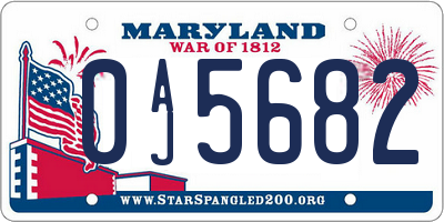 MD license plate 0AJ5682