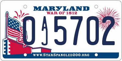 MD license plate 0AJ5702