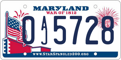 MD license plate 0AJ5728