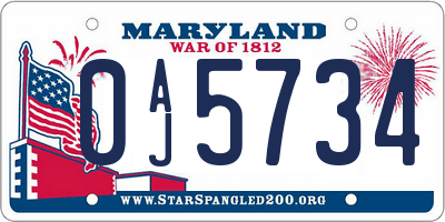 MD license plate 0AJ5734