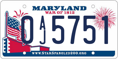 MD license plate 0AJ5751