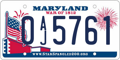 MD license plate 0AJ5761