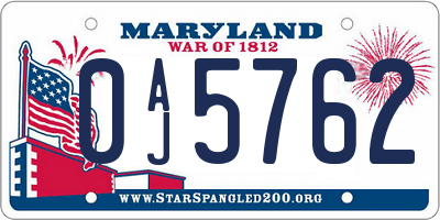 MD license plate 0AJ5762
