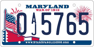 MD license plate 0AJ5765