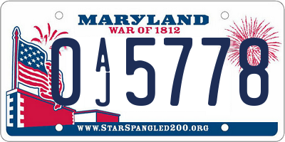 MD license plate 0AJ5778