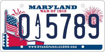 MD license plate 0AJ5789