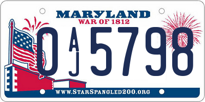 MD license plate 0AJ5798