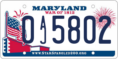 MD license plate 0AJ5802