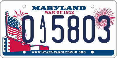 MD license plate 0AJ5803