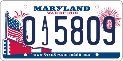 MD license plate 0AJ5809