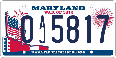 MD license plate 0AJ5817