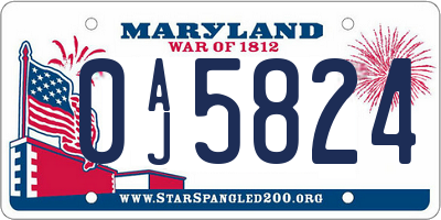 MD license plate 0AJ5824
