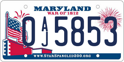 MD license plate 0AJ5853