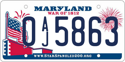 MD license plate 0AJ5863