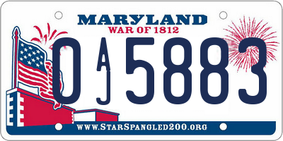 MD license plate 0AJ5883