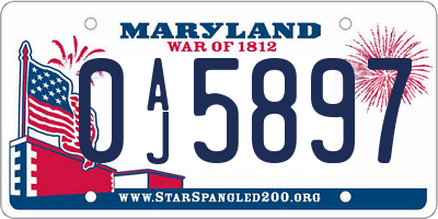 MD license plate 0AJ5897