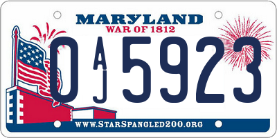 MD license plate 0AJ5923