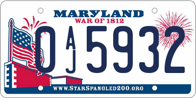 MD license plate 0AJ5932