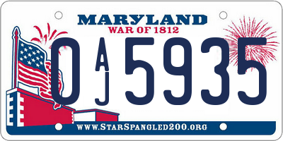 MD license plate 0AJ5935