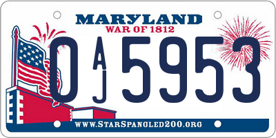 MD license plate 0AJ5953