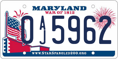 MD license plate 0AJ5962