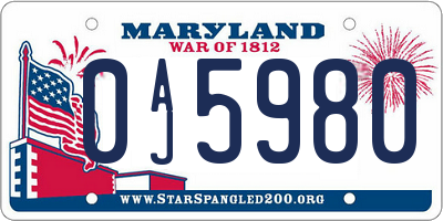 MD license plate 0AJ5980