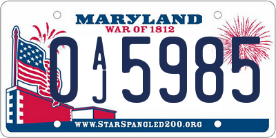 MD license plate 0AJ5985