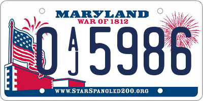 MD license plate 0AJ5986