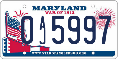 MD license plate 0AJ5997