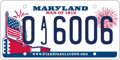 MD license plate 0AJ6006