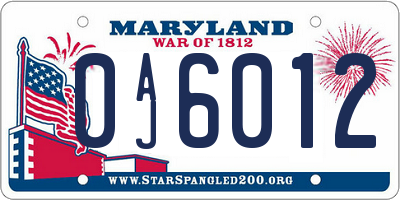 MD license plate 0AJ6012